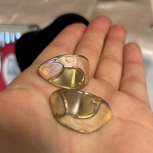 Earrings hand painted vintage leaf shape with gold and enamel